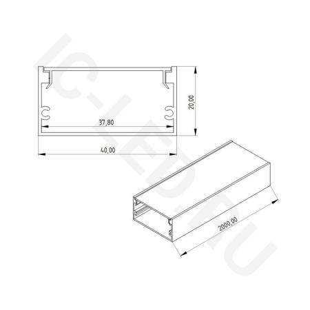 Алюминиевый профиль LC2040 173 (2000х40x20мм с рассеивателем)